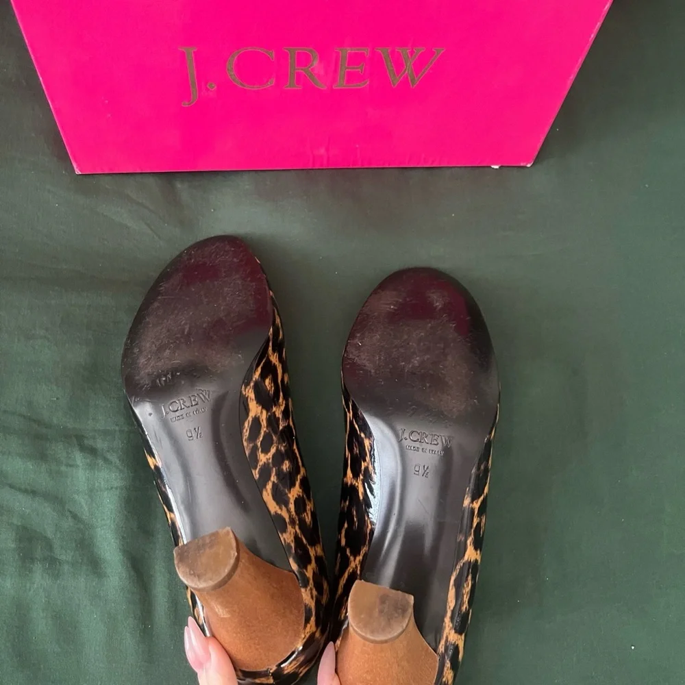 J. Crew vintage patent leather, leopard animal print heels, size 9.5